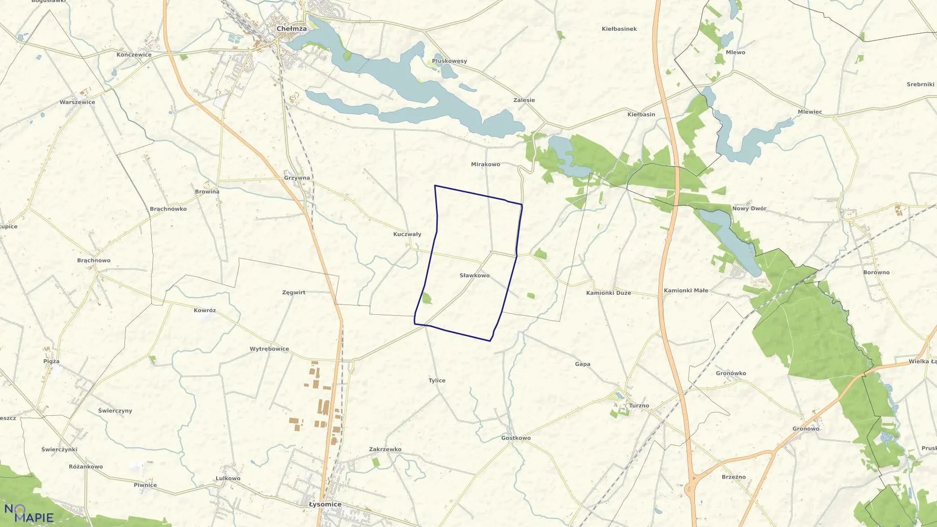 Mapa obrębu Sławkowo w gminie Chełmża